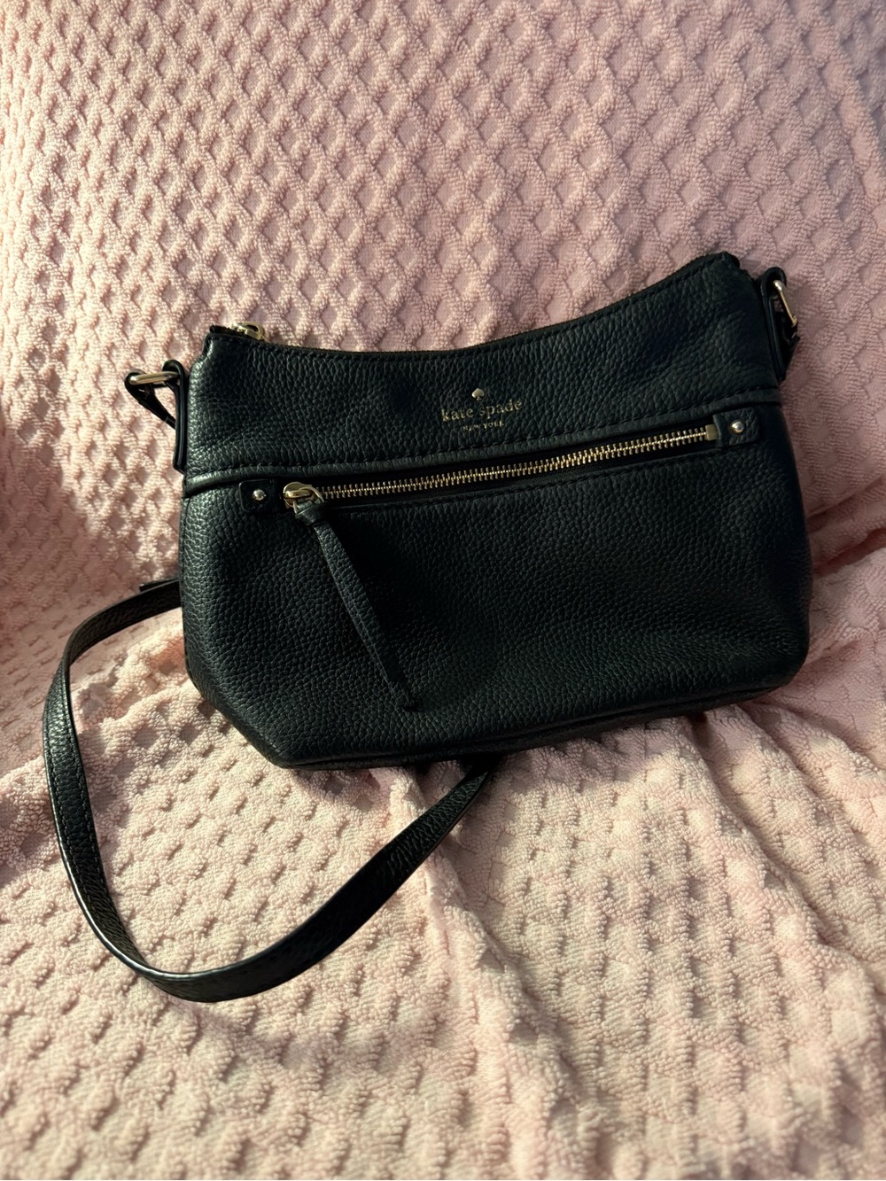 kate spade Black Pebbled Leather Crossbody with Gold Hardware